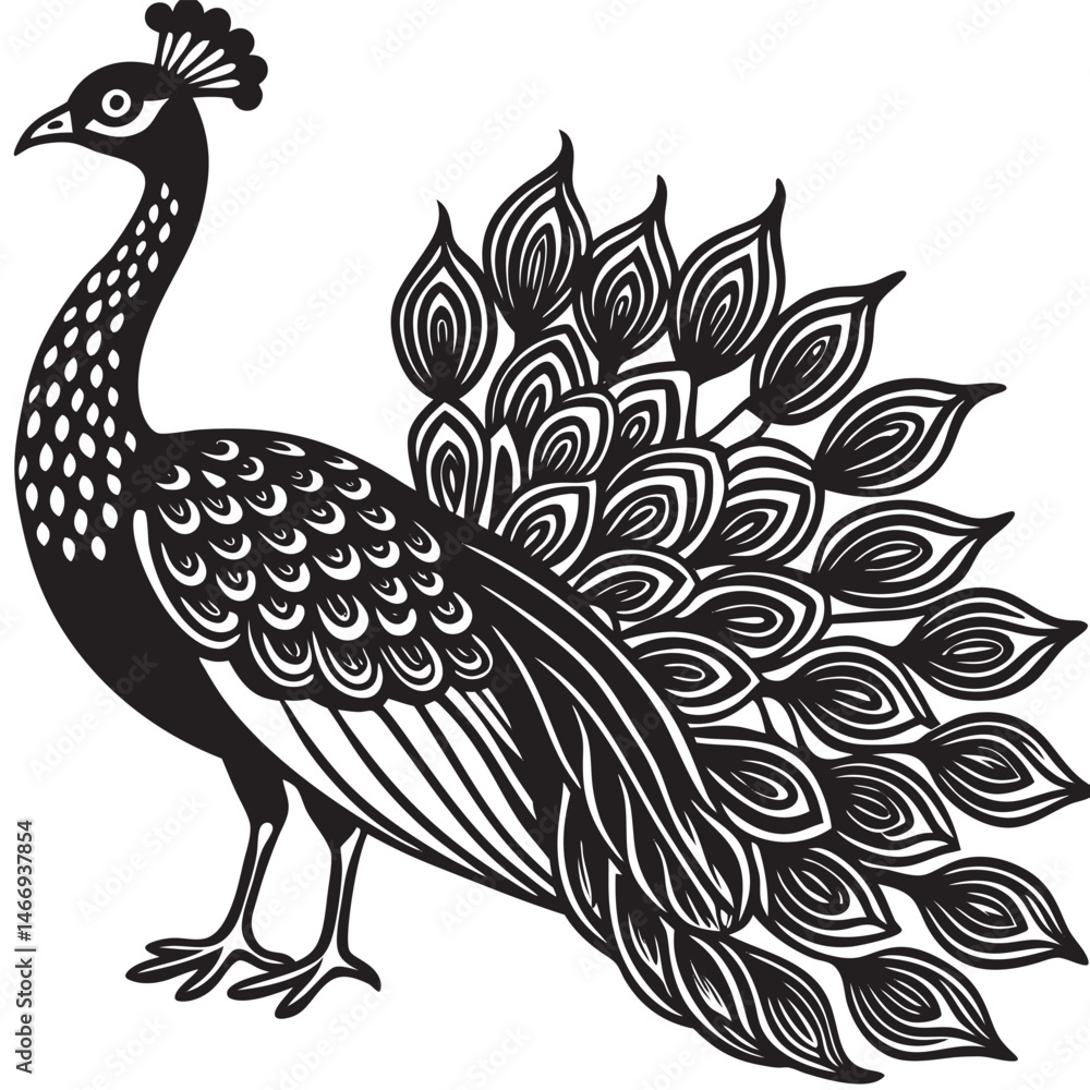 Fototapeta premium Peacock silhouette vector illustration on white background