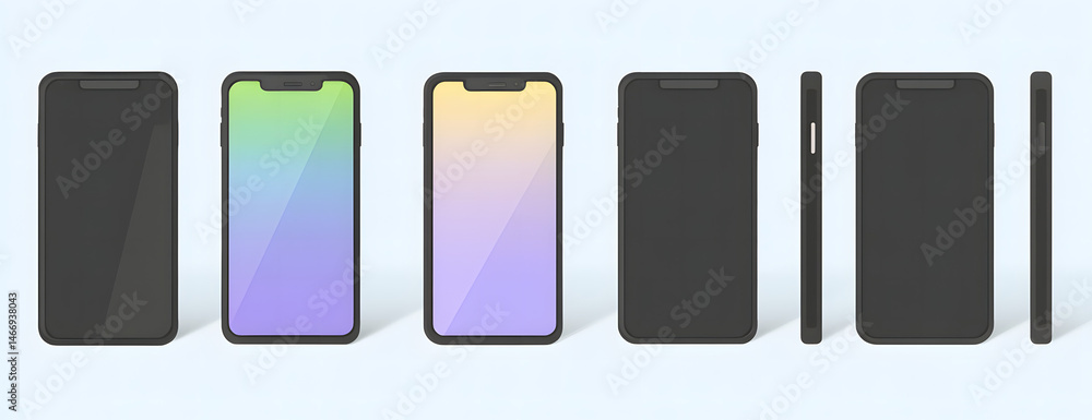Different smartphone designs showcasing various styles, colors, and finishes in a technology display setting Different smartphone designs showcasing various styles, colors, and finishes in a technology display setting