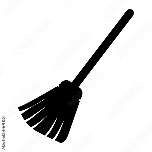 Simple Black Silhouette of a Broom, commonly associated with witchcraft or cleaning