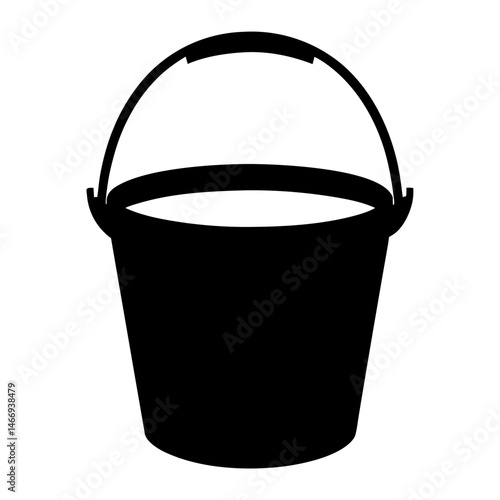 Simple black silhouette of a bucket with a handle on white background