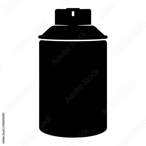 Black silhouette of an aerosol spray can against a white background