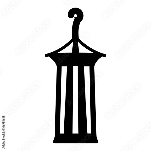 Black silhouette of a vintage hanging lantern with a decorative flourish at top