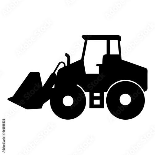 Silhouette illustration of a front loader bulldozer or construction vehicle machinery