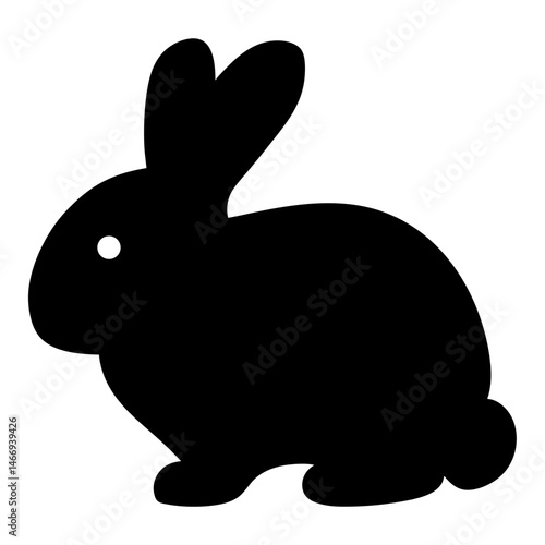 Silhouette of a cute rabbit with long ears, sitting in black color