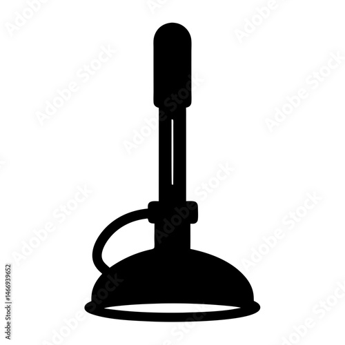 Black silhouette graphic of a plunger tool for unclogging drains and pipes
