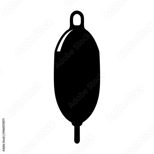 Black and white silhouette of a fishing bobber or float, fishing equipment