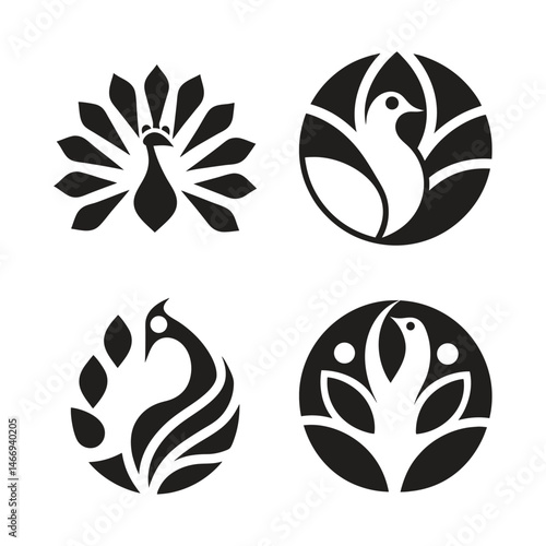 Unique uncommon peacock logo design vector illustration on white background