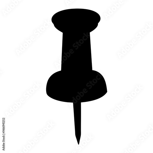 Detailed silhouette of a classic black pushpin, perfect for office supply projects