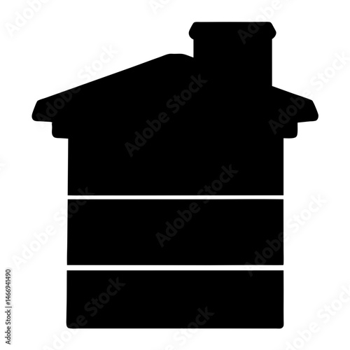 Monochrome depiction of a multistory house with a chimney silhouette