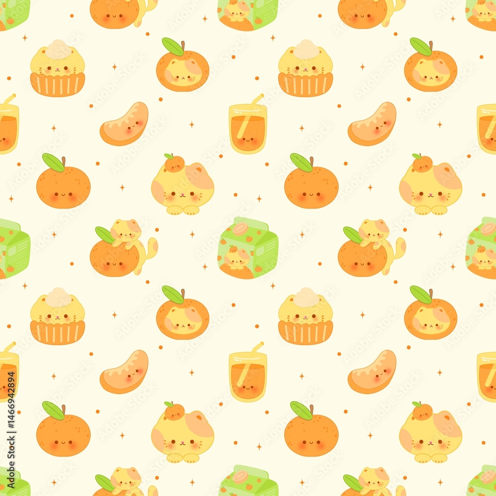 Fototapeta premium Cute Orange Cat Seamless Pattern