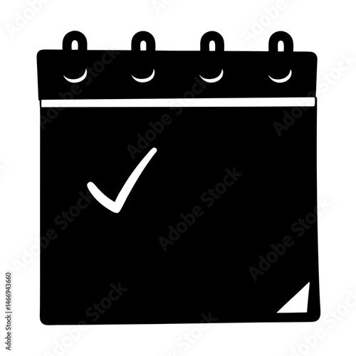 A black and white calendar icon with a checkmark indicating completion