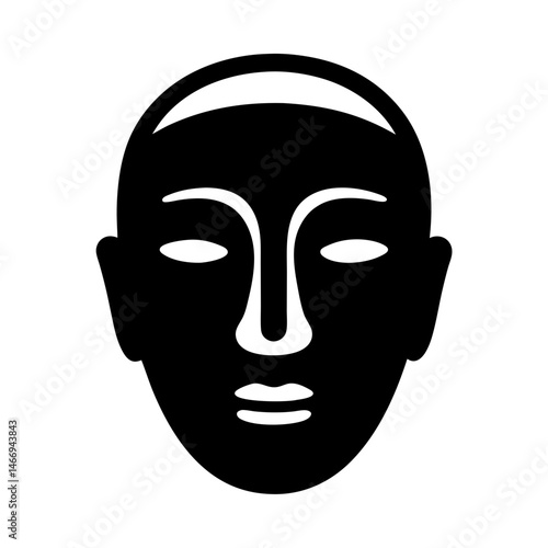Abstract minimalist human face with head covering and closed eyes in black