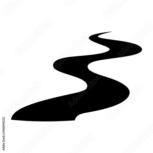 Black and white depiction of a winding road or river pathway illustration