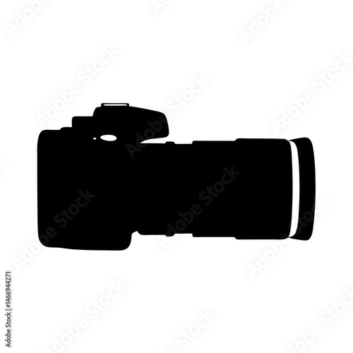 Black silhouette of a digital SLR camera with zoom lens attached