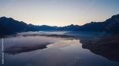 Wallpaper Mural Misty sunrise over mountain lake Torontodigital.ca