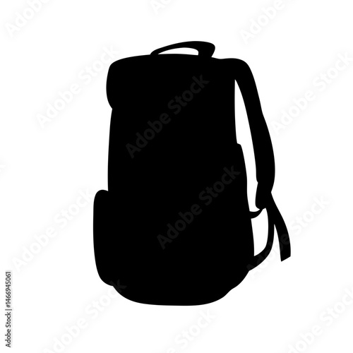 Silhouette of a hiking backpack, rucksack, or schoolbag in a dark monochrome theme