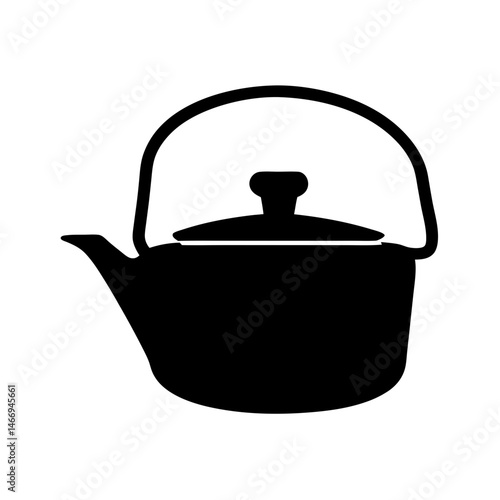 Silhouette of a classic cast iron teapot with a curved handle
