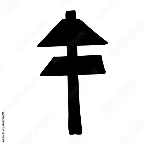 Black Silhouette of a double direction sign, pointing in multiple directions