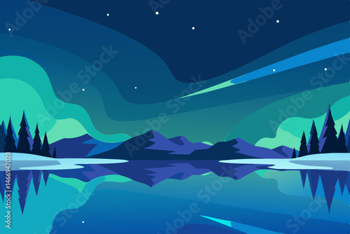 northern lights shimmering over a quiet frozen lak