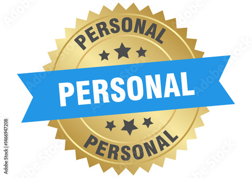 personal. personal round blue and gold label isolated on transparent background