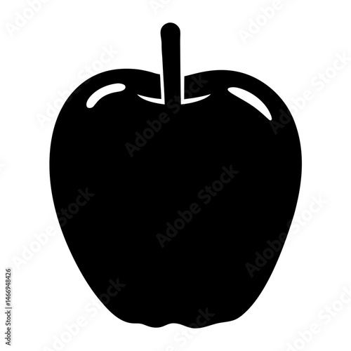 Stylized black apple illustration with a simple stem and highlights
