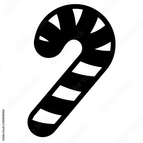 Black Candy Cane Icon with White Stripes for Christmas Designs
