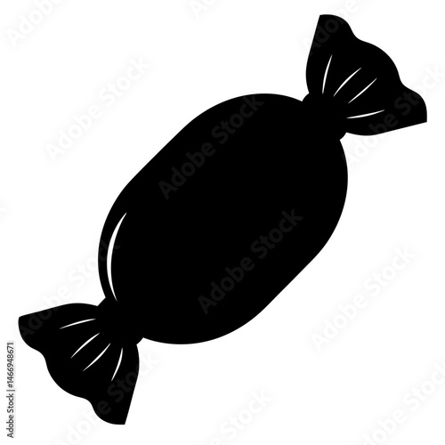 Single wrapped candy in black silhouette against a white background illustration