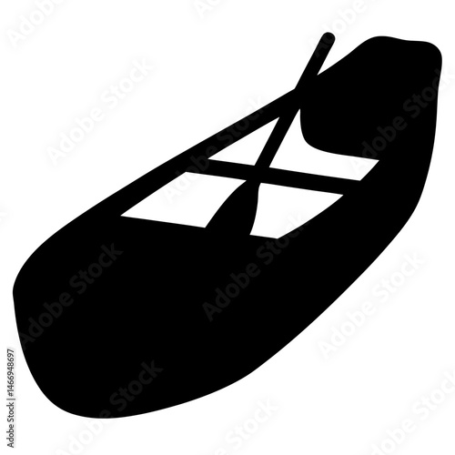 Black Silhouette of a Canoe with Paddle Symbolizing Water Sports and Recreation
