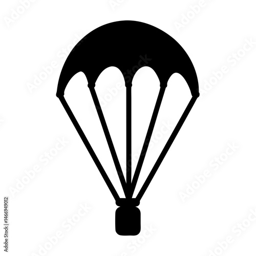 Simple black and white parachute icon on a clean white background
