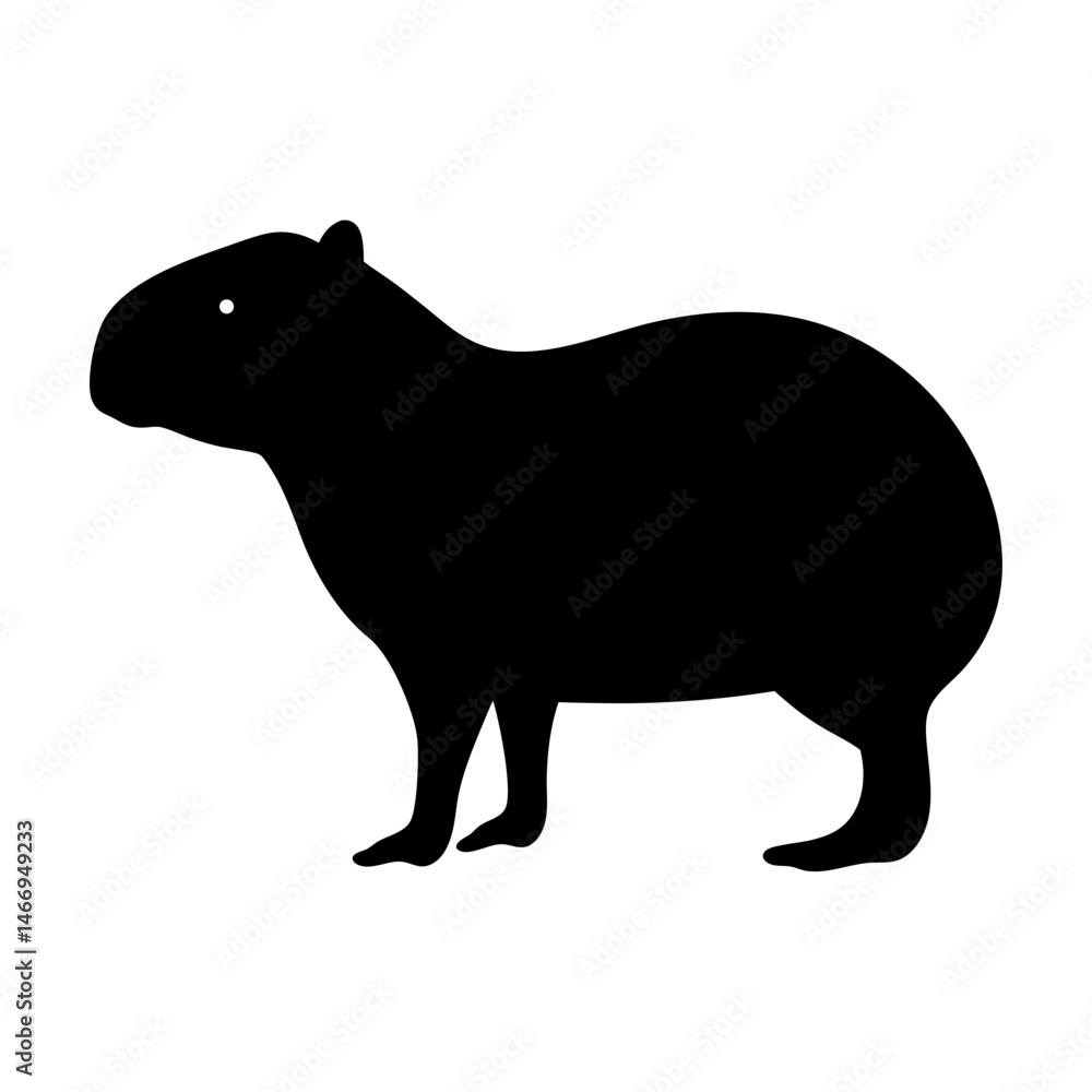 Obraz premium Minimalist Black Silhouette Depiction of a Capybara Standing Calmly Isolated on White