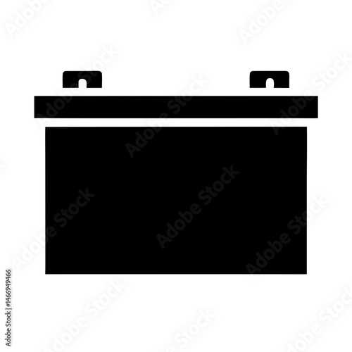 Simple, black and white flat illustration of a car battery icon