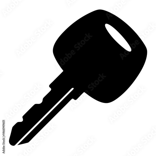 Simple Black Car Key Design with Handle Hole on White Background
