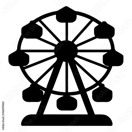 Monochrome Ferris Wheel Silhouette with Gondolas and Supporting Structure Design