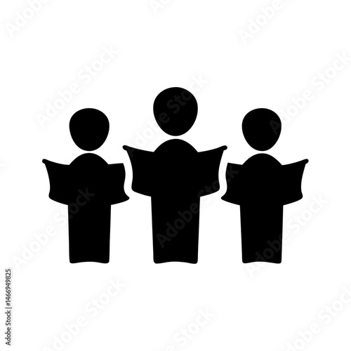 Silhouette of group of people reading from books or documents together