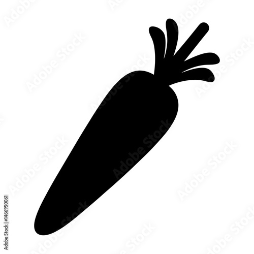 Monochrome silhouette of a carrot with its greens on white background