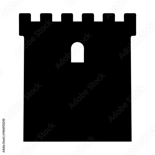 Simple castle tower in black silhouette with an arched window cutout