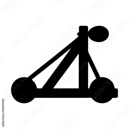 Black silhouette of a medieval catapult on white background, a siege engine