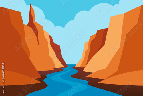 peaceful canyon floor with a stream weaving throug.svg