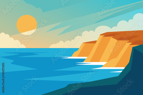 peaceful coastal cliffs with sunlight dancing 