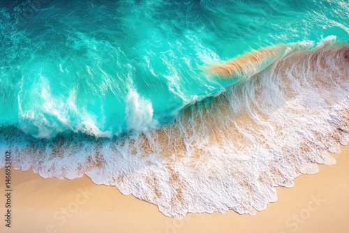 Serene Turquoise Waters Meet Golden Sands in a Tranquil Coastal Embrace Scene