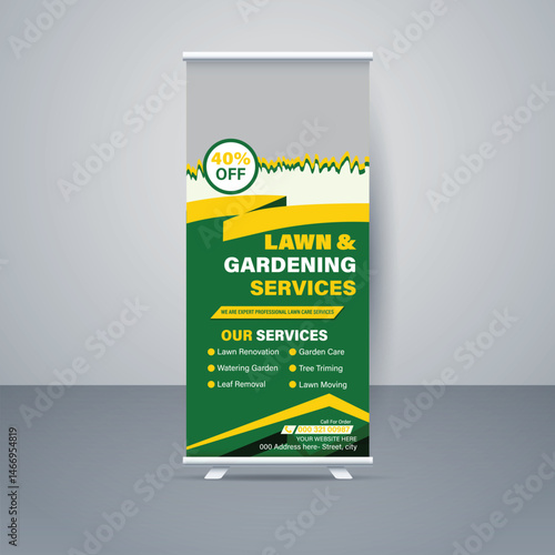  Lawn & Gardening Services Social Media Roll Up Banner Template.