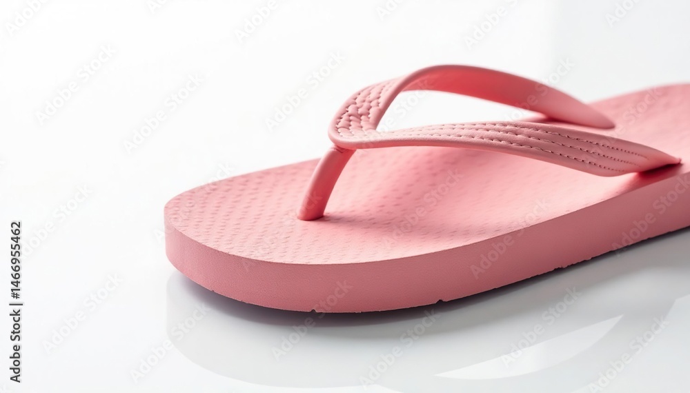 Close-up view of a flip-flop isolated against a bright white backdrop , close-up, single flip-flop Close-up view of a flip-flop isolated against a bright white backdrop , close-up, single flip-flop
