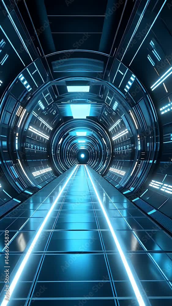 Futuristic Blue Neon Tunnel Corridor Futuristic Blue Neon Tunnel Corridor