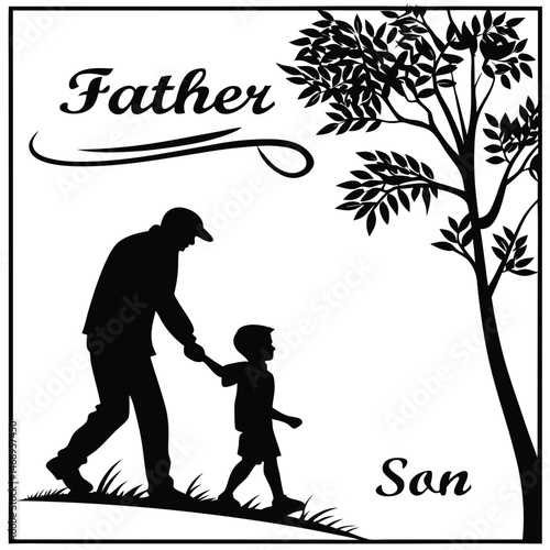 Silhouette of Father and Son Walking Together in Nature