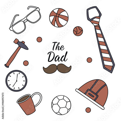 Fathers Day Illustration Featuring a Circle of Icons Representing Hobbies and Everyday Life