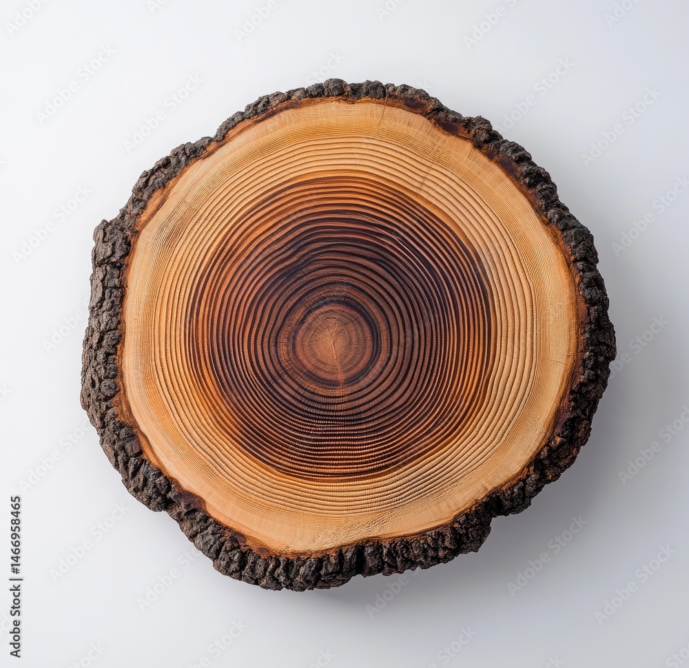 Natural wood slice, circular, rustic, with visible tree rings. Close-up of a flat, natural, wooden disc, showing concentric rings and bark edges Natural wood slice, circular, rustic, with visible tree rings. Close-up of a flat, natural, wooden disc, showing concentric rings and bark edges