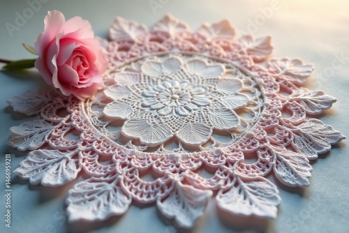 Intricate floral lace doily, delicate texture , background, knitting, home decor