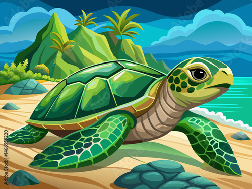 vector of A magnificent green sea turtle from Cyprus, Mediterranean Sea