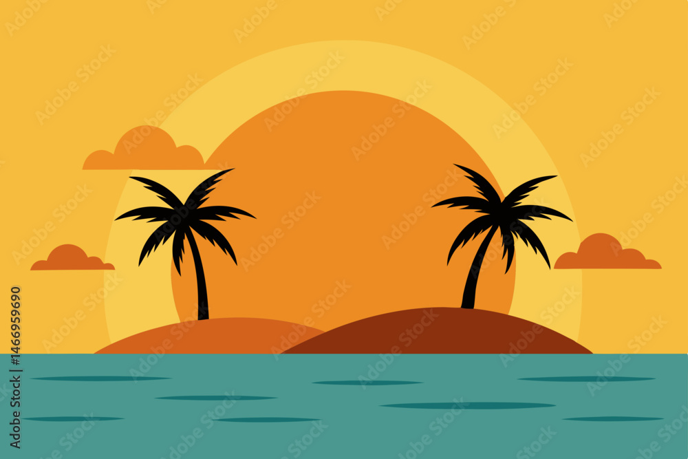 peaceful island sunrise with golden light on palm peaceful island sunrise with golden light on palm