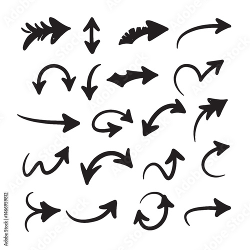 Abstract and classic arrow collection with hand drawn effects excellent for dynamic presentation flows or creative direction indicators

